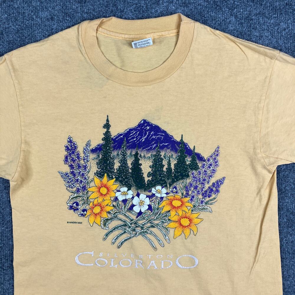 Anvil T-Shirt Womens Size M Yellow Silverton Colorado‎ Mountain Nature Graphic